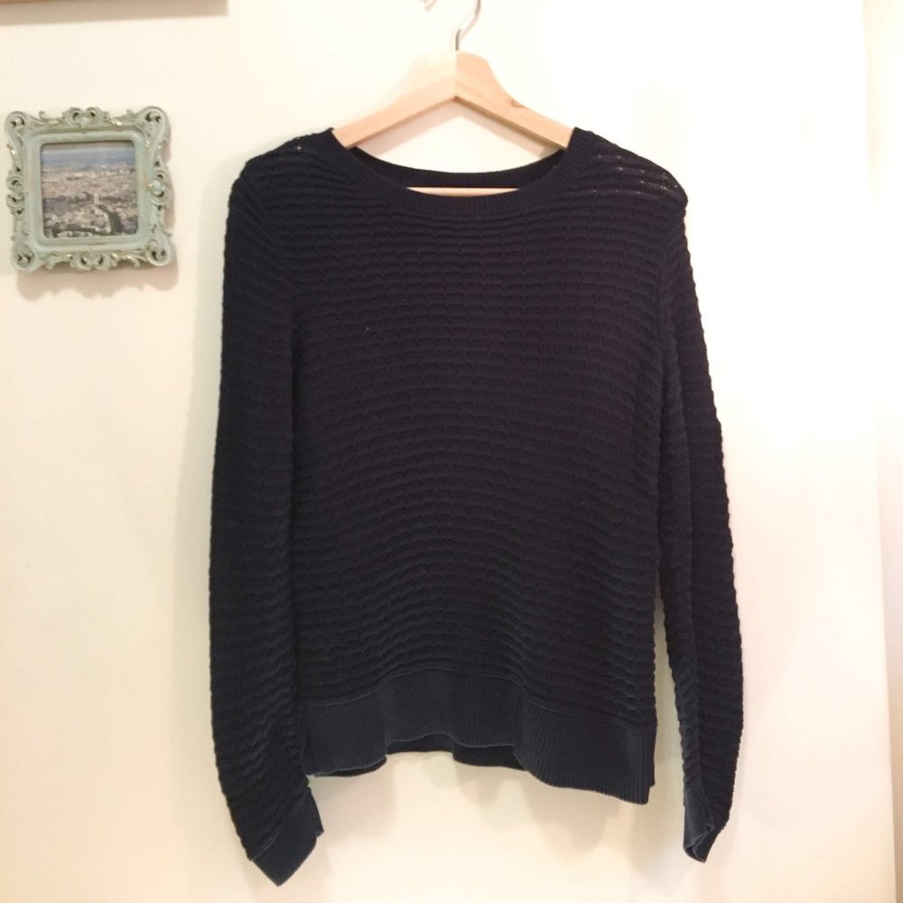 LOFT Navy Textured Knit Loft Pull Over Sweater